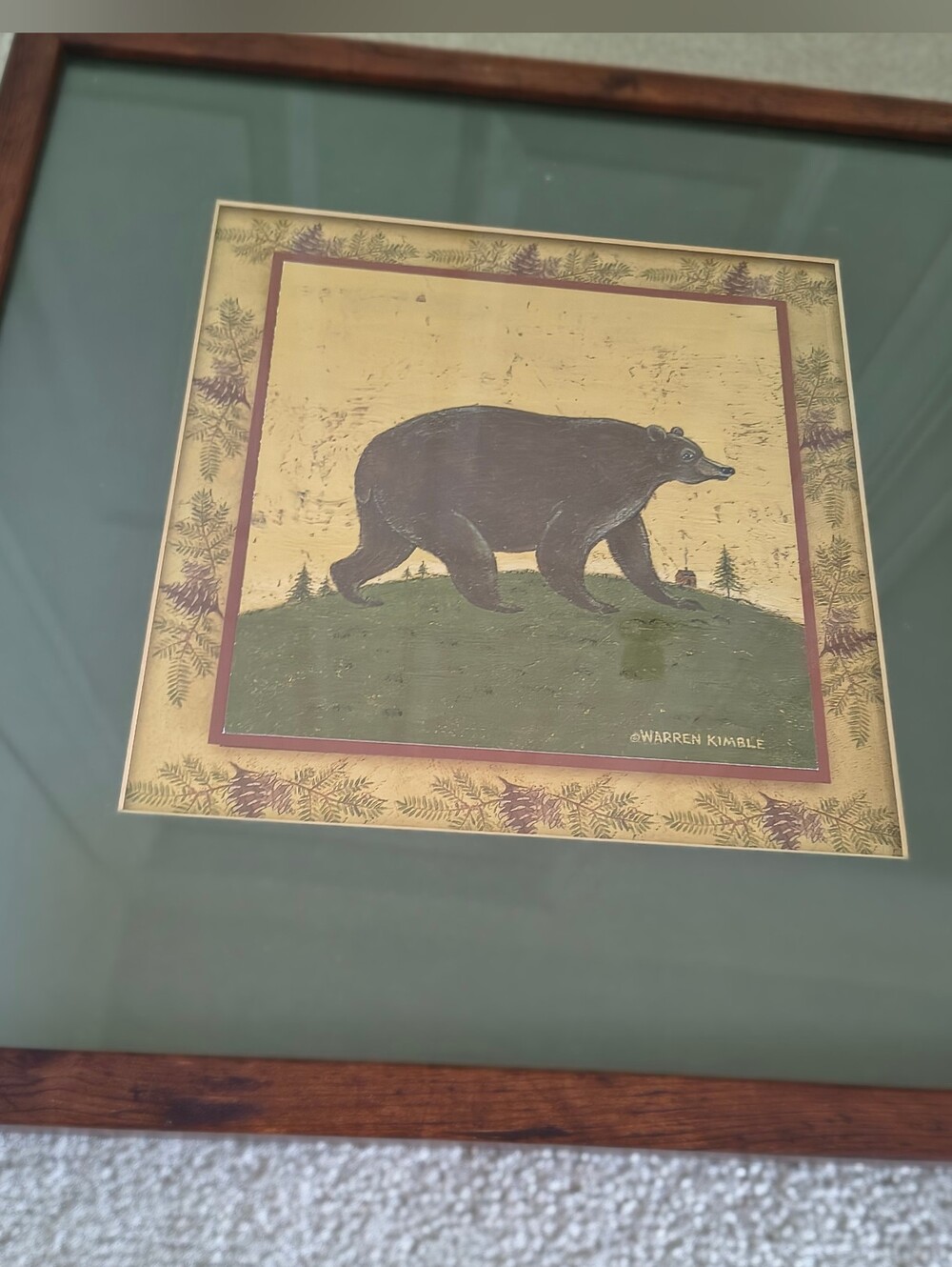 Warren Kimble Folk Bear Wood Framed Print Art